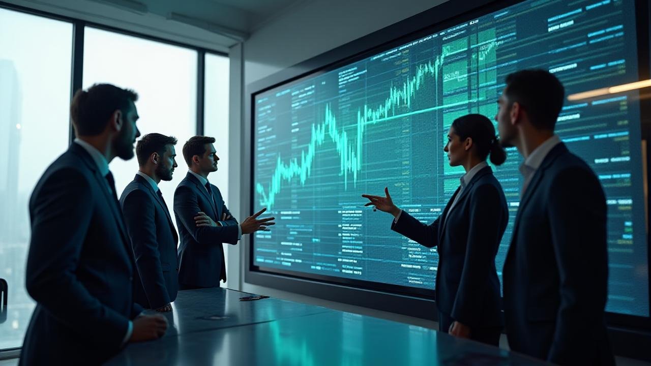 Diverse team of financial and tech experts collaborating on advanced cryptocurrency analysis at Sonic Labs office